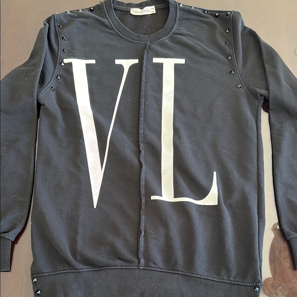 Women’s VLTN Black Crewneck Sweater with maxi letters and studs Size M
